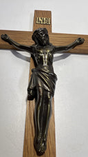 Vintage 12” Brass & Wood Wall Crucifix – Jesus Christ Religious Germany