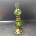 Vintage Made In Hong Kong,  Small Green Glass Oil Lamp 10" Tall