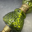 Vintage Made In Hong Kong,  Small Green Glass Oil Lamp 10" Tall