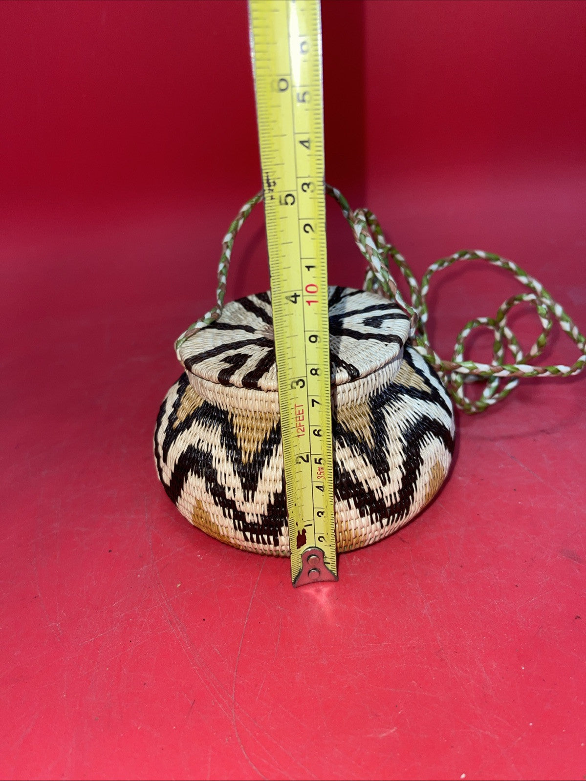 African Hand Woven Basket with Lid 3”x4”