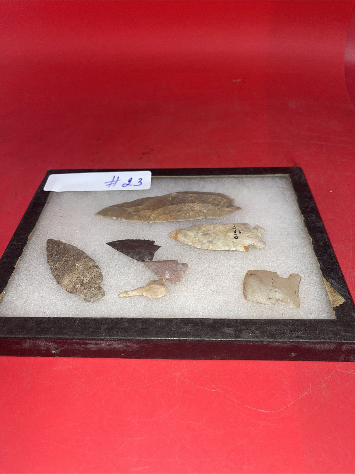 Native American Artifacts Lot 7 w/ Frame Arrowheads Collection 9”x7” Frame #23