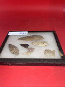 Native American Artifacts Lot 7 w/ Frame Arrowheads Collection 9”x7” Frame #23