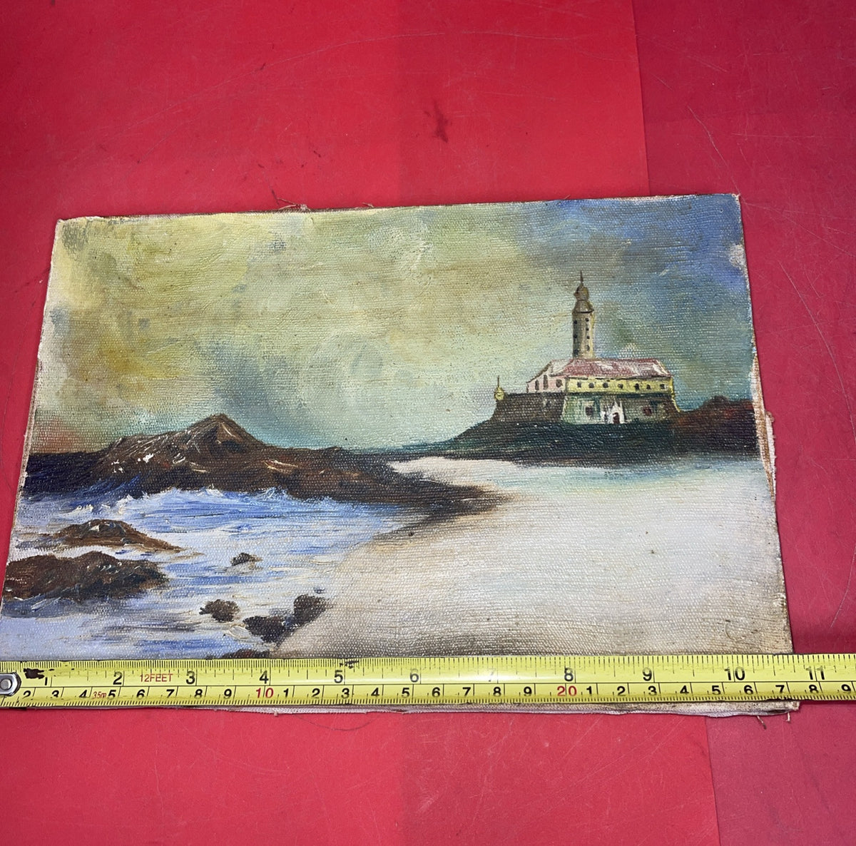 Original Vintage Nautical/Lighthouse Oil Painting By M.Paygla 10.5”x7.5”
