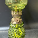 Vintage Made In Hong Kong,  Small Green Glass Oil Lamp 10" Tall