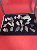 Native American Artifacts Lot 24 w/ Frame Arrowheads Collection 12”x8” Frame #11