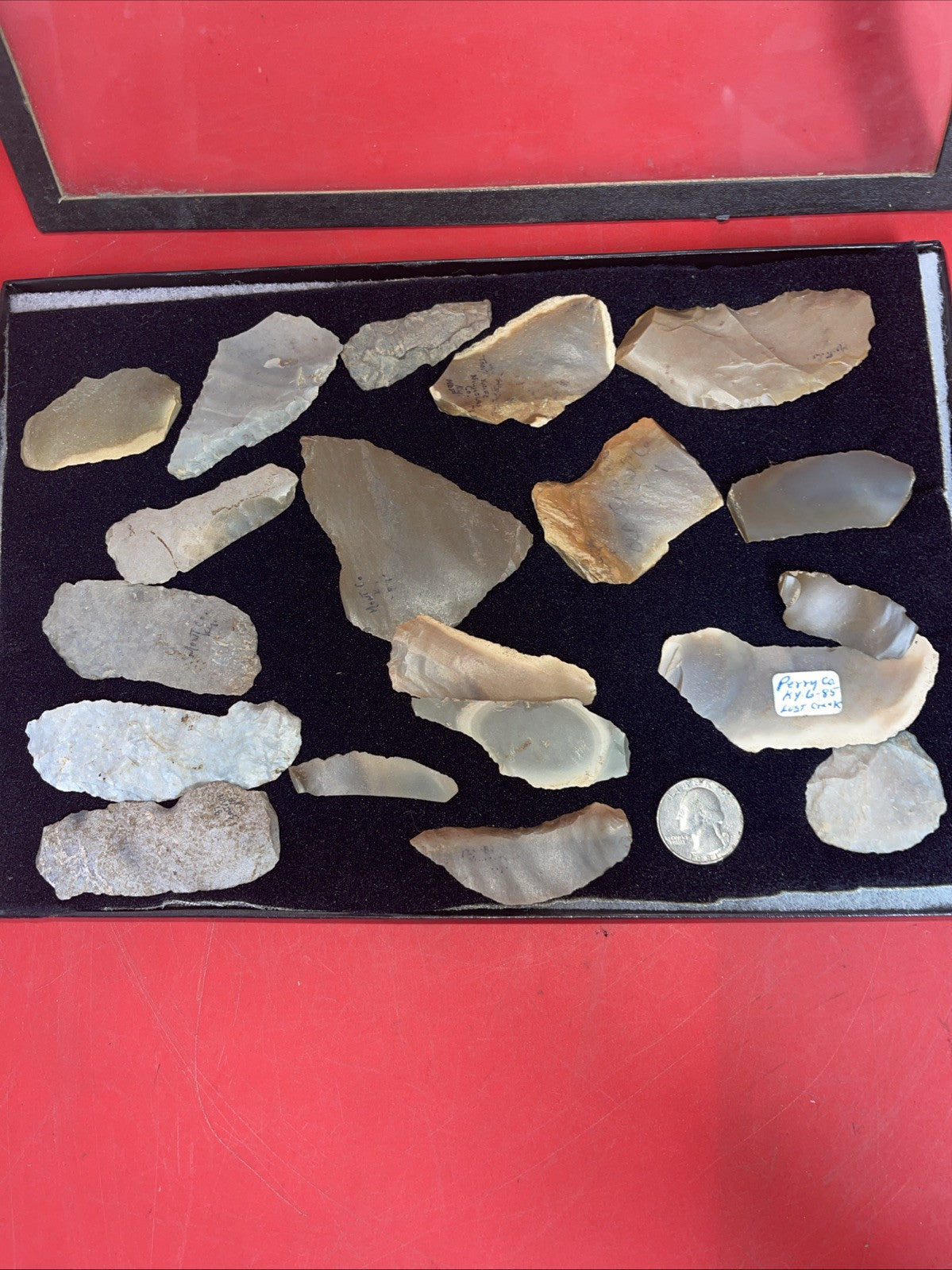 Native American Artifacts Lot 19 w/ Frame Arrowheads Collection 12”x8” Frame #16
