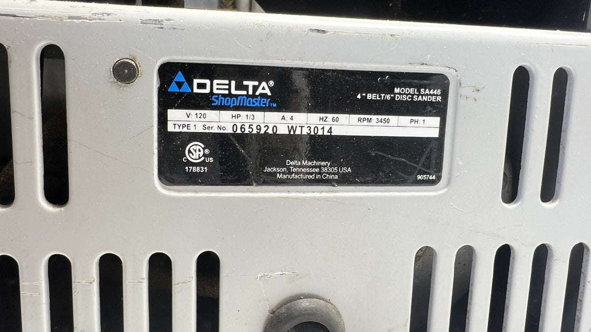 Delta SA446 Shopmaster 4" Belt/6" Disc Sander 1/3HP 120V 3450RPM 1PH