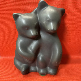 Vtg PIGEON FORGE POTTERY Matte Satin Black Bear Cubs Figurine