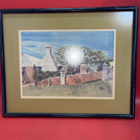 Adolph Treidler Signed Watercolors House Framed Vintage Picture Print