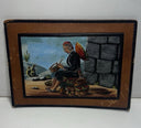 Vintage Peruvian Leather Wall Art Hand-Painted by Ibáñez - 8”x6”. Damaged