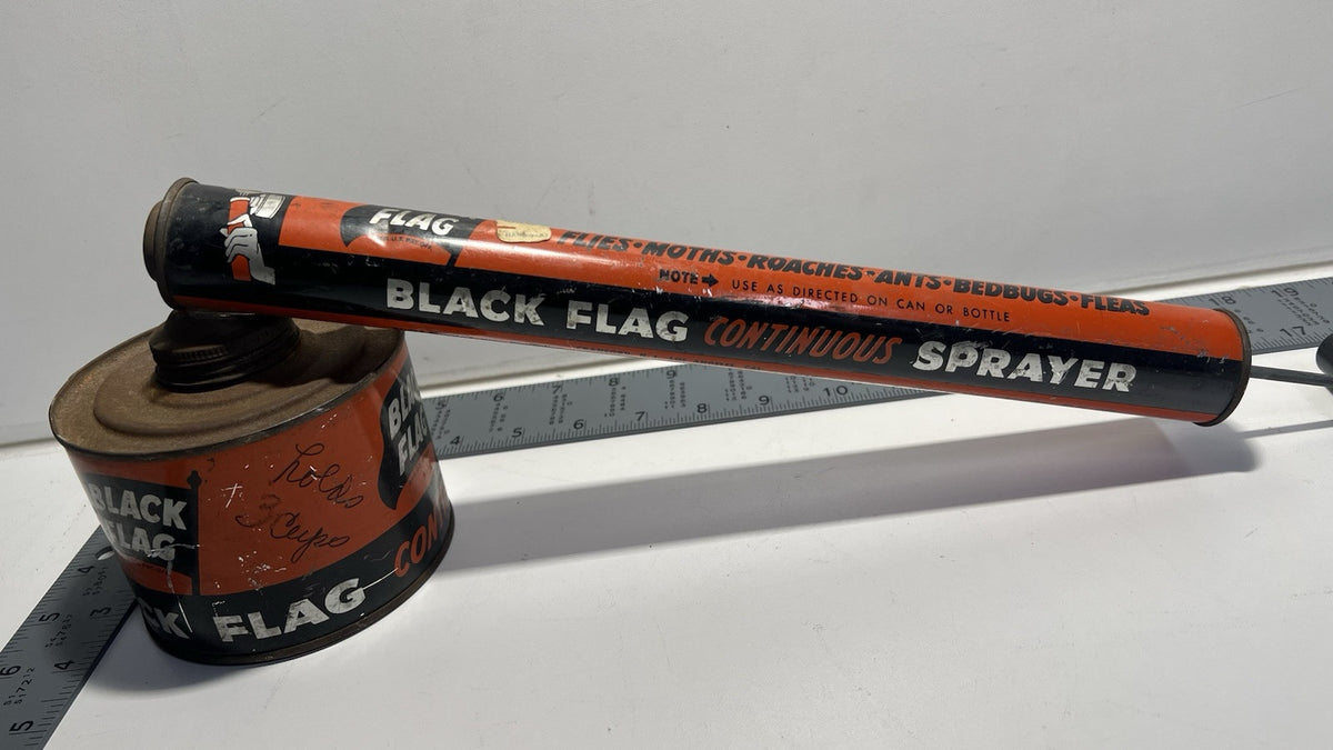 Vintage Black Flag Bug Sprayer Tin Metal Insect Killer Spray Pump Can Empty USA