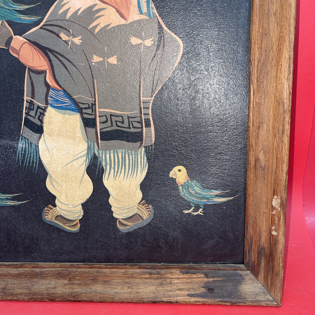 Vintage 50s Jose Luis Betanzos Boy with Parrots 16” x 12”  Framed Print