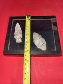 Native American Arrowheads collection in glass case, framed.