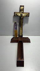 Vintage Catholic Last Rites Crucifix - Mother of Pearl Inlay, Empty Holy Water