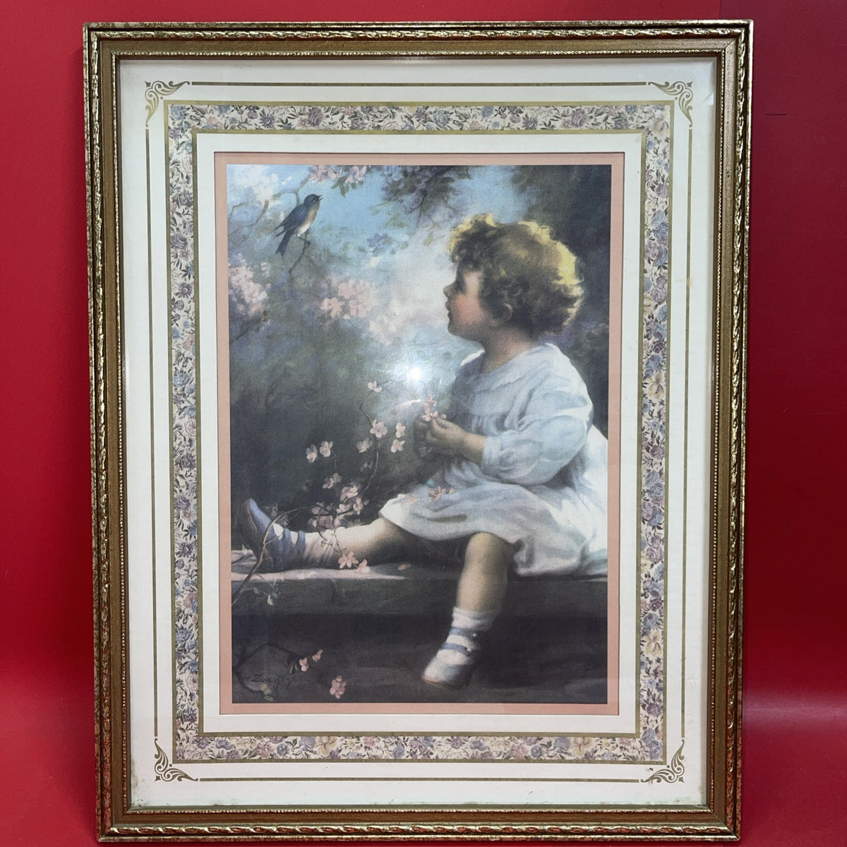 Matted Framed Zula Kenyon Bluebird of Happiness Print Picture 20 X 16 Christian