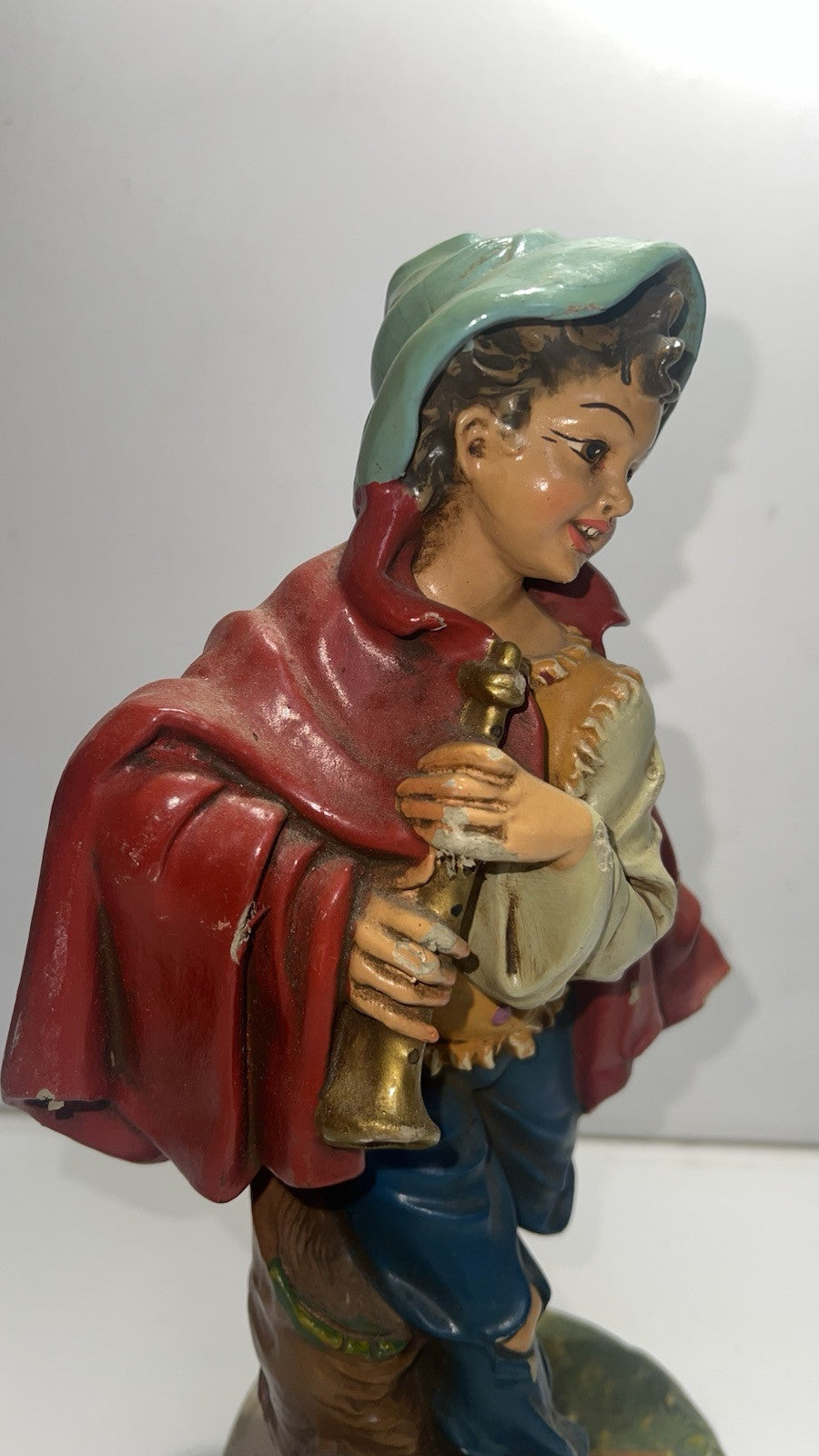 VINTAGE 12" NATIVITY PAPER MACHE SHEPHERD FIGURE FIGURINE. There is damage.