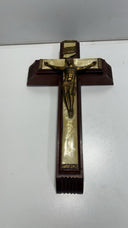 Vintage Catholic Last Rites Crucifix - Mother of Pearl Inlay, Empty Holy Water