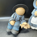 Amish Faceless Ceramic Shelf Sitter Boy & Girl Set Pair Hand Painted