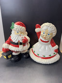 Vintage Christmas Ceramic Mold Winking Santa Clause & Waving Mrs Clause