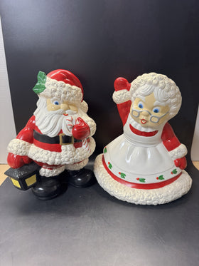 Vintage Christmas Ceramic Mold Winking Santa Clause & Waving Mrs Clause