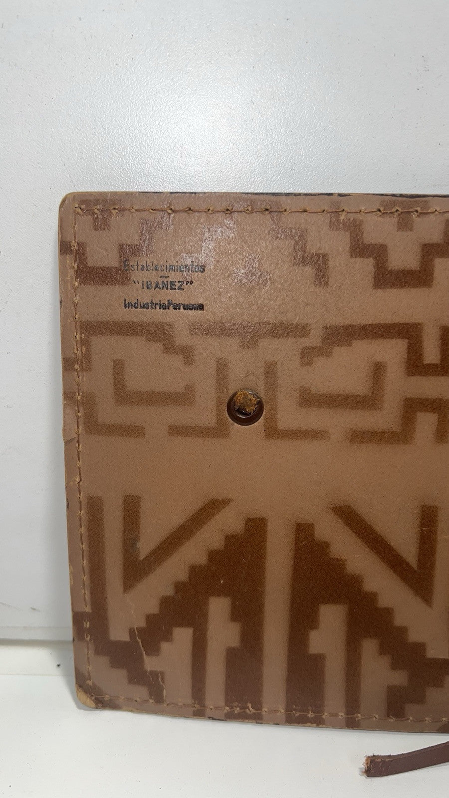 Vintage Peruvian Leather Wall Art Hand-Painted by Ibáñez - 8”x6”. Damaged