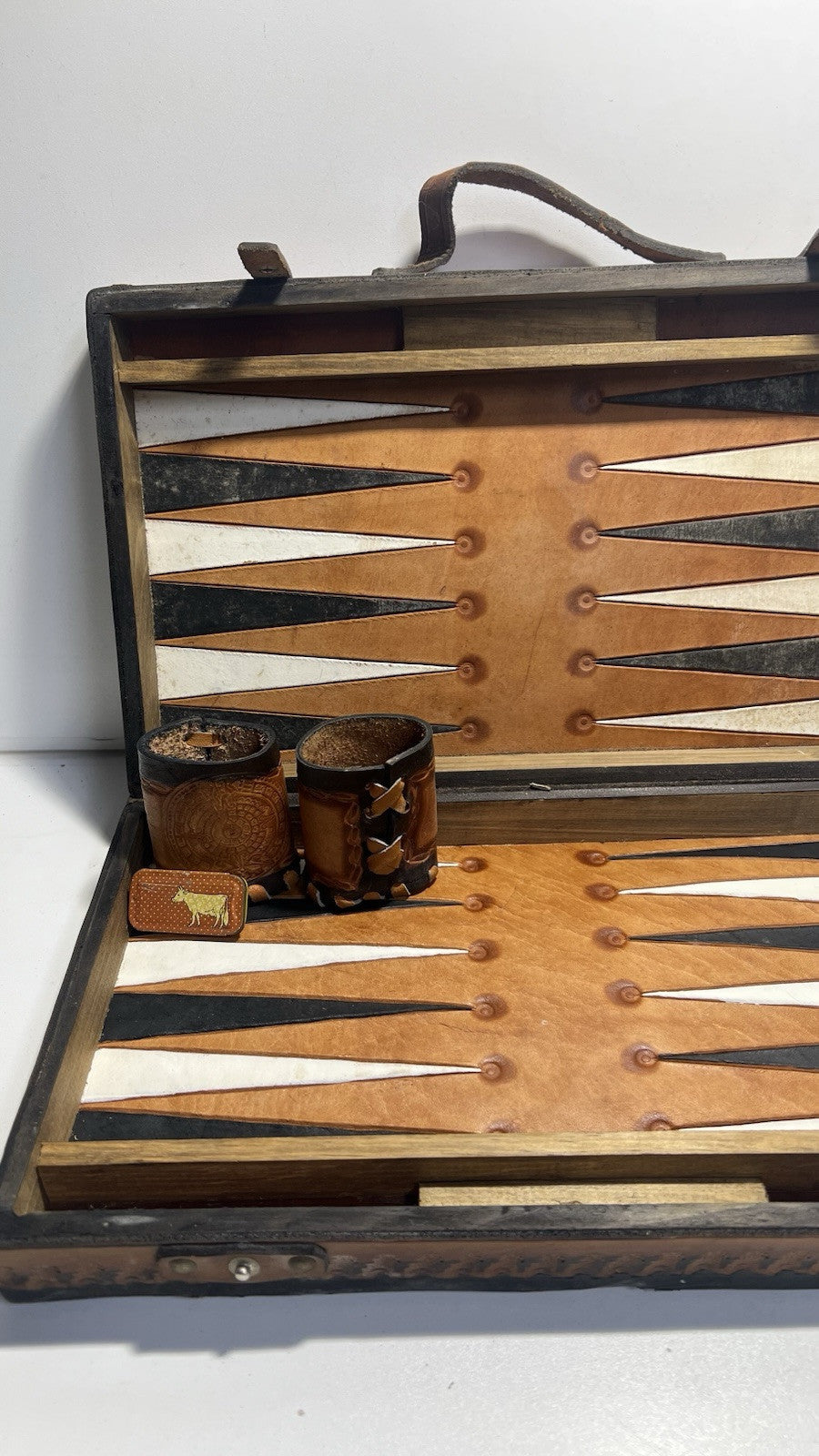 Vintage Leather Backgammon Set Folding Case - No Chips or Dice