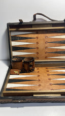 Vintage Leather Backgammon Set Folding Case - No Chips or Dice