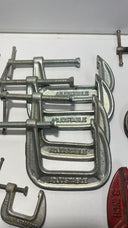 Large Lot 13 of Vintage & Modern C-Clamps -Adjustable, Heavy Duty, Various Sizes