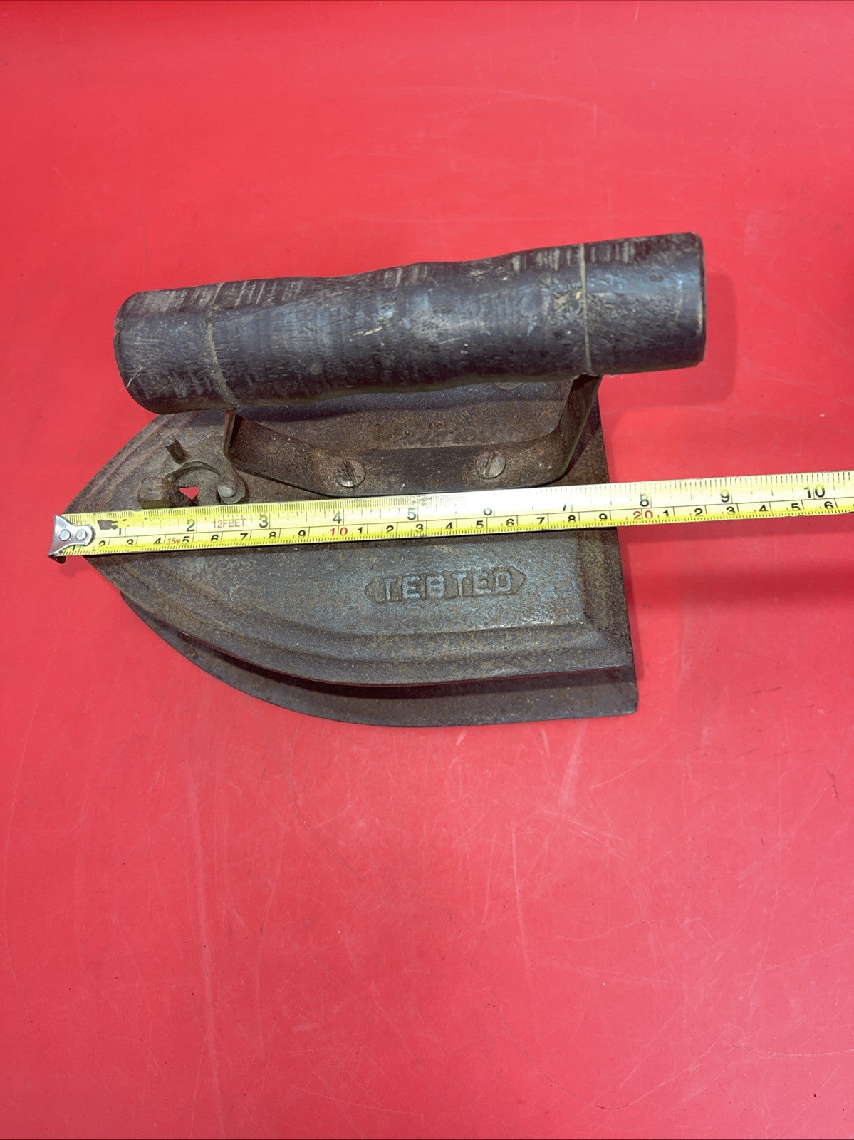 Vintage Special  10 Charcoal Laundry Press Iron With Wooden Handle