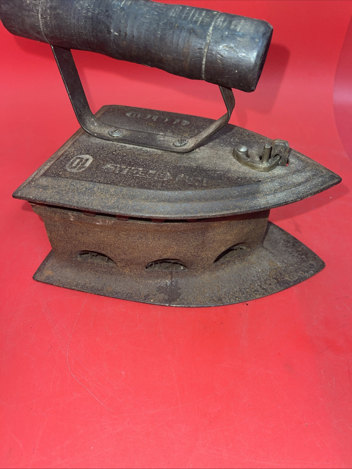 Vintage Special  10 Charcoal Laundry Press Iron With Wooden Handle