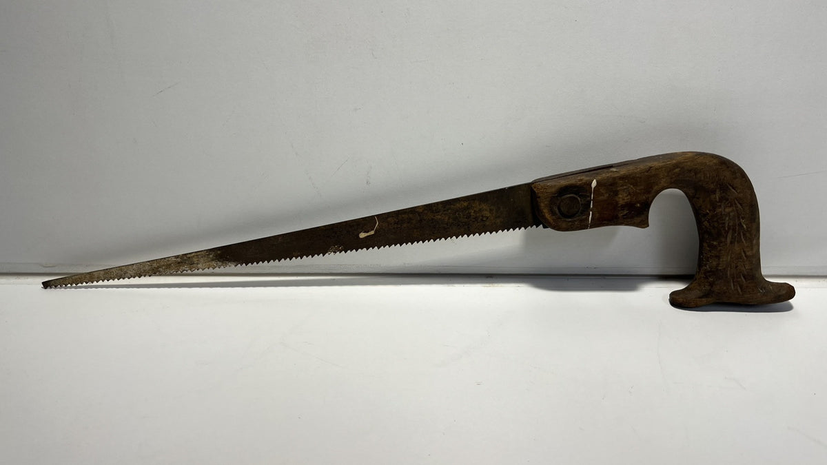 Vintage 13” Curved Handle Keyhole Saw – Wooden Handle, Rare Hand Tool