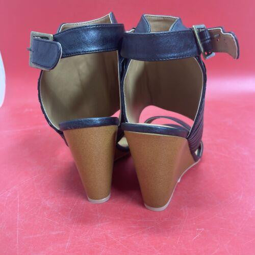 Qupid Kendall Black Brown Wedge Sandals Women’s 7.5 WITH BOX