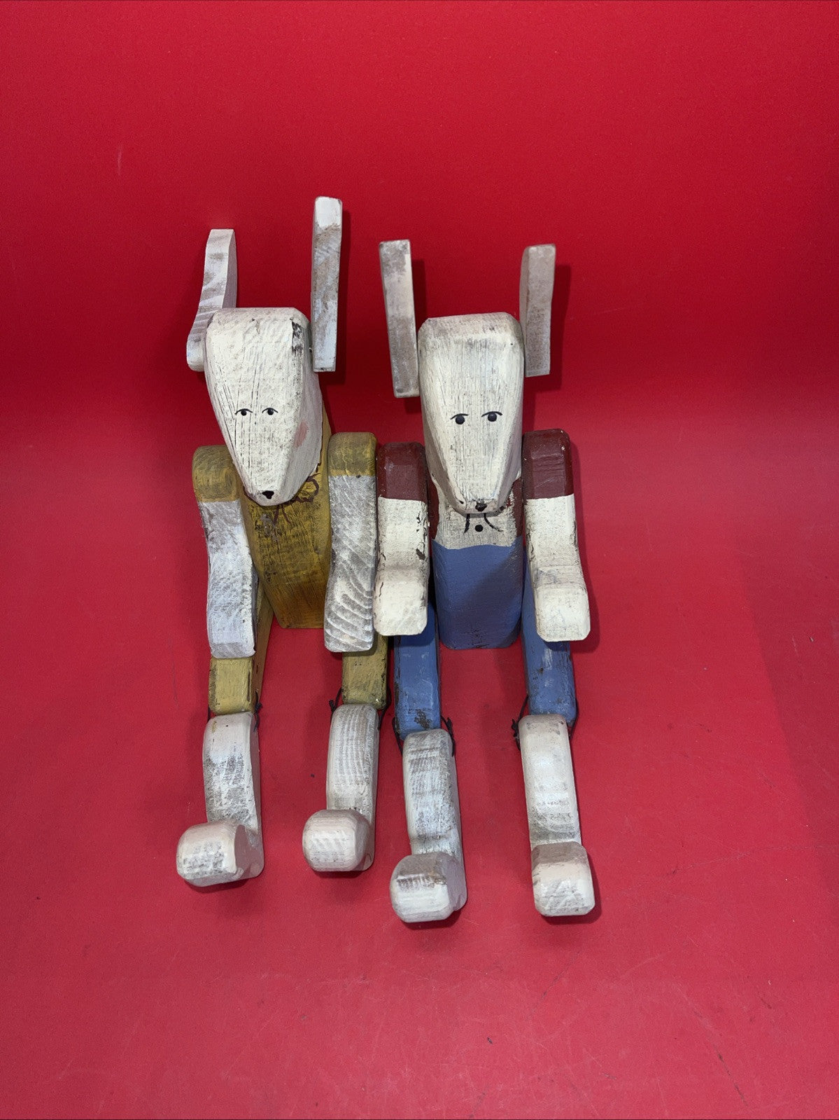 Vintage  Handmade Wood Rabbits 14"