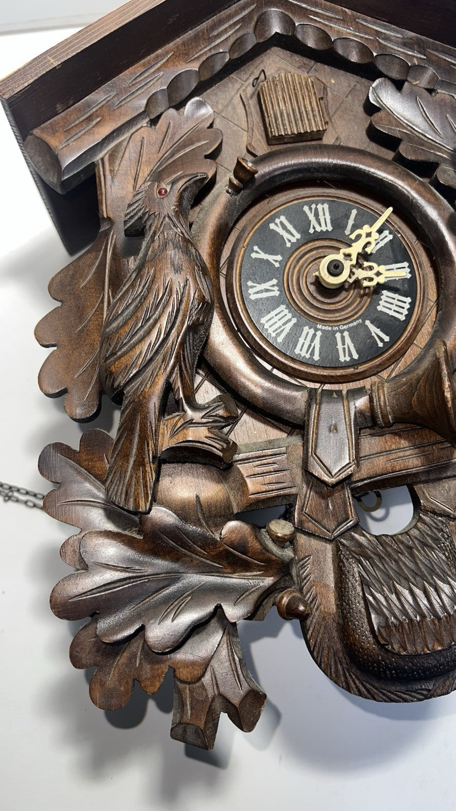 Vintage Black Forest German Hunter Cuckoo Wall Clock - Deer & Game Theme Unteste