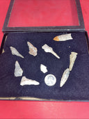 Native American Artifacts Arrowheads Lot 9 Points w/ 9”x7” Frame. #19