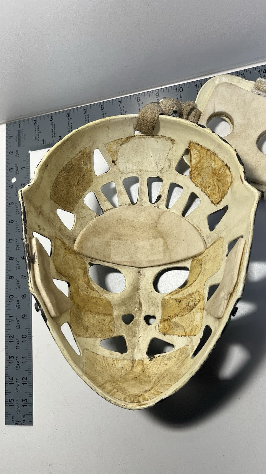 Vintage 1970s Ice Hockey GOALIE MASK White Painted Black+ Green