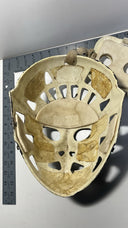 Vintage 1970s Ice Hockey GOALIE MASK White Painted Black+ Green