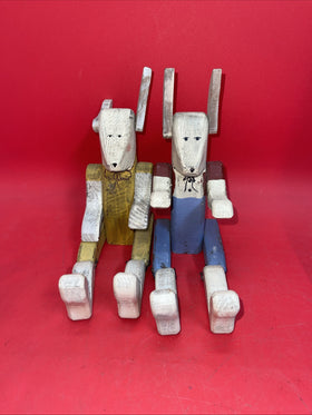 Vintage  Handmade Wood Rabbits 14"