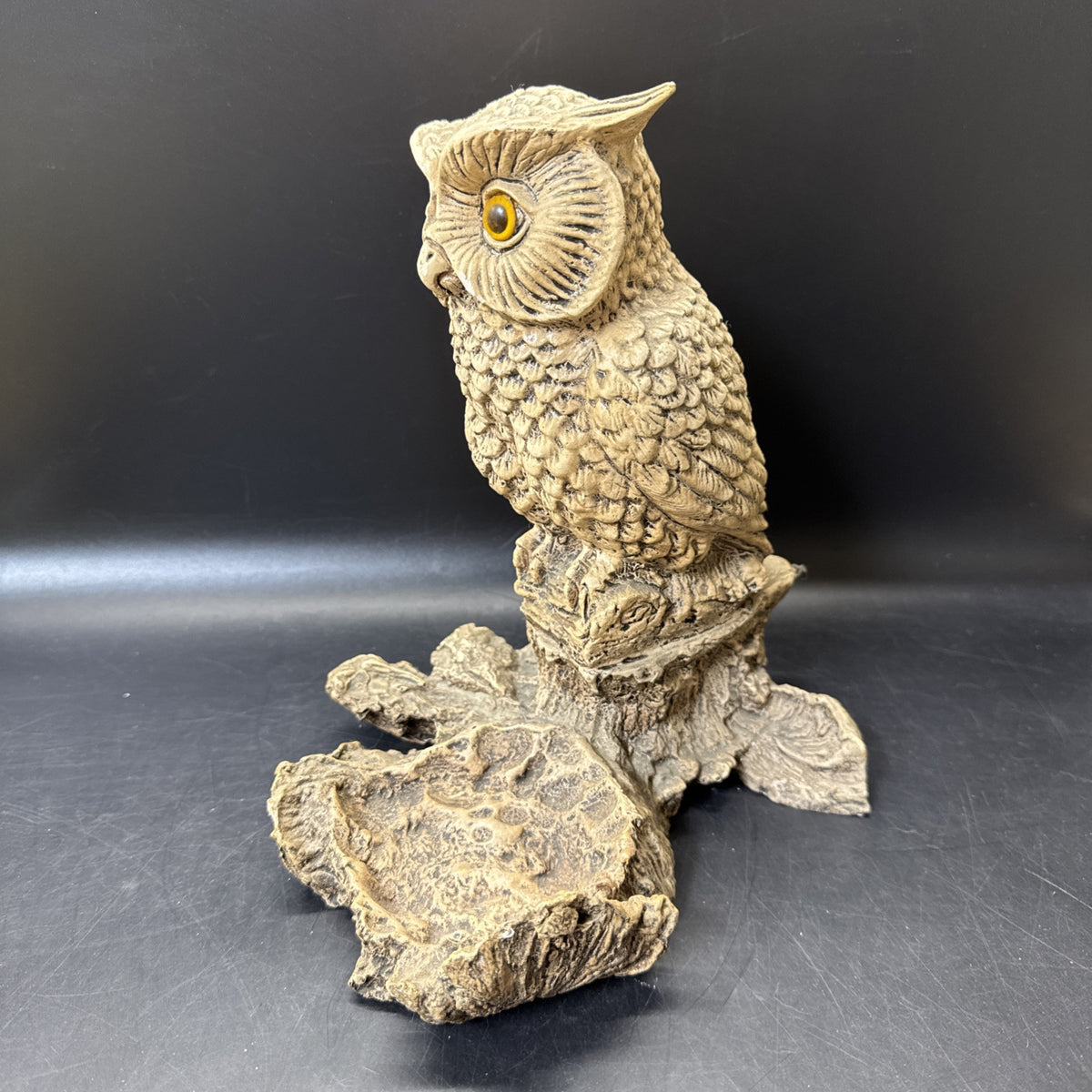 Vintage Pompadour AF 77 Owl on Branch Candle Holder Figurine Faux Wood Resin
