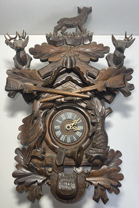 Vintage Black Forest German Hunter Cuckoo Wall Clock - Deer & Game Theme Unteste