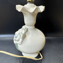 Vintage Small Ruffled Ceramic Lamp with 3-D Roses, Table Desktop Lamp