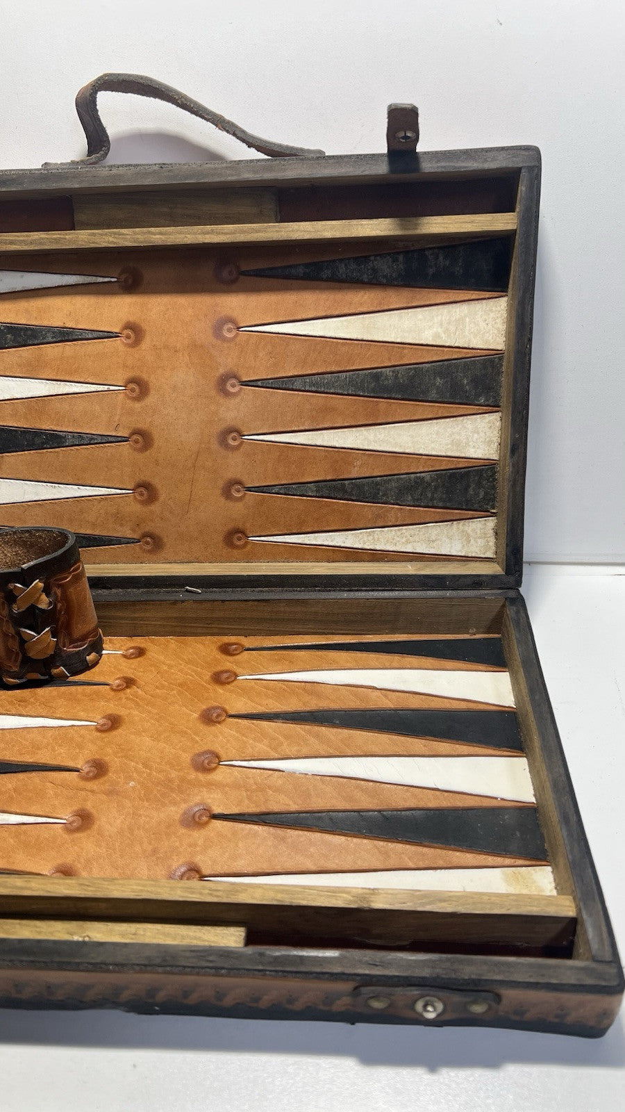 Vintage Leather Backgammon Set Folding Case - No Chips or Dice