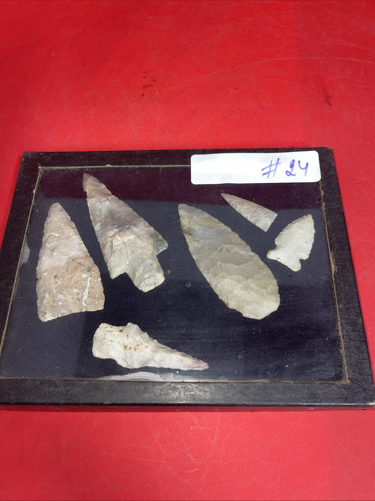 Native American Artifacts Lot 6 w/ Frame Arrowheads Collection 9”x7 Frame #24