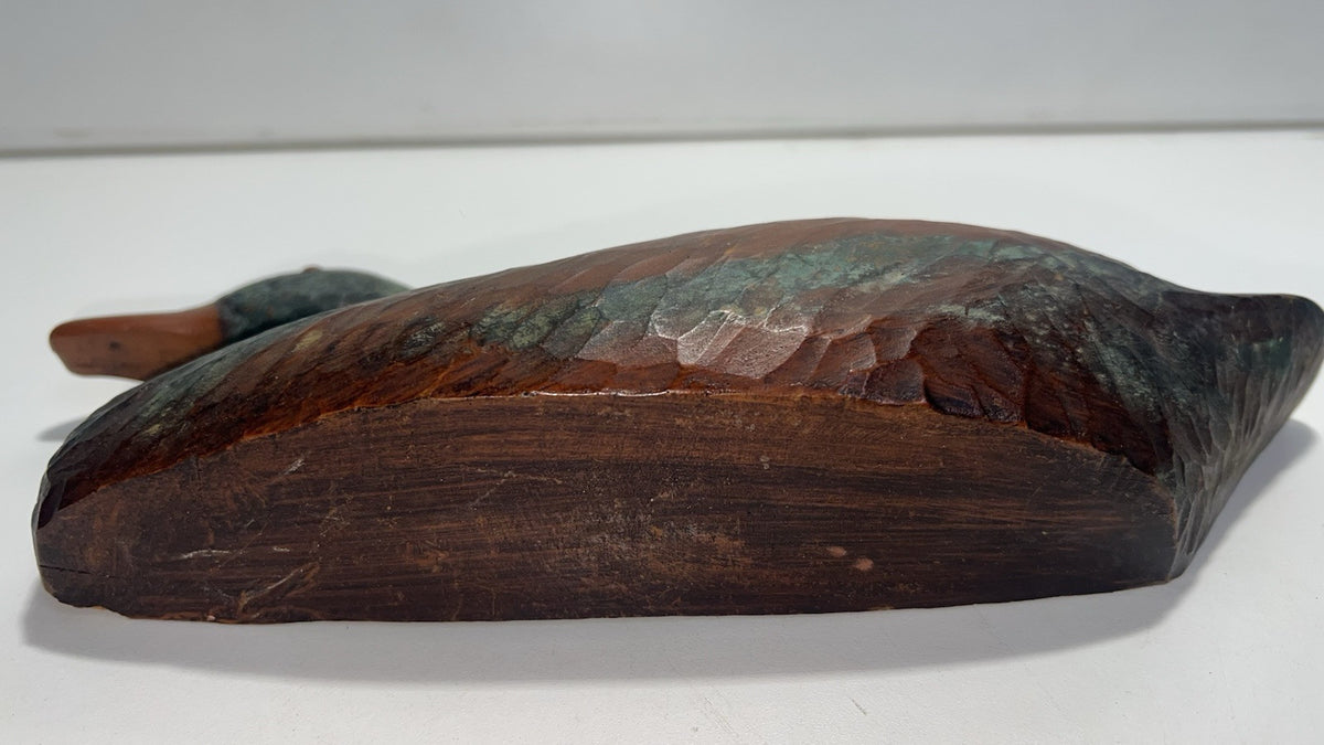 Vintage Hand-Carved Wooden Duck Decoy with Hole – Rustic Hunting Collectible