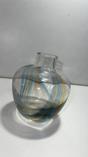 Vintage Hand Blown Art Glass Vase Swirl Design Blue & Amber