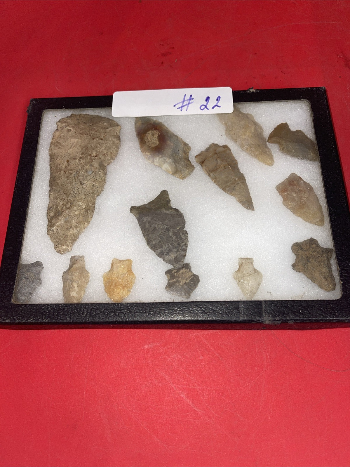 Native American Artifacts Lot 13 w/ Frame Arrowheads Collection 9”x7” Frame #22
