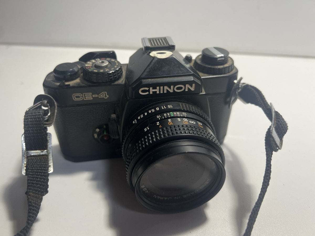 CHINON CE-4 Vintage 35mm SLR Film Camera with Rokinon 49mm- Untested