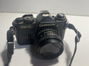 CHINON CE-4 Vintage 35mm SLR Film Camera with Rokinon 49mm- Untested