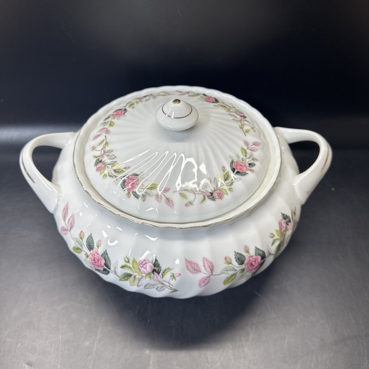 Creative Fine China REGENCY ROSE Japan Covered Handled Vegetable Dish