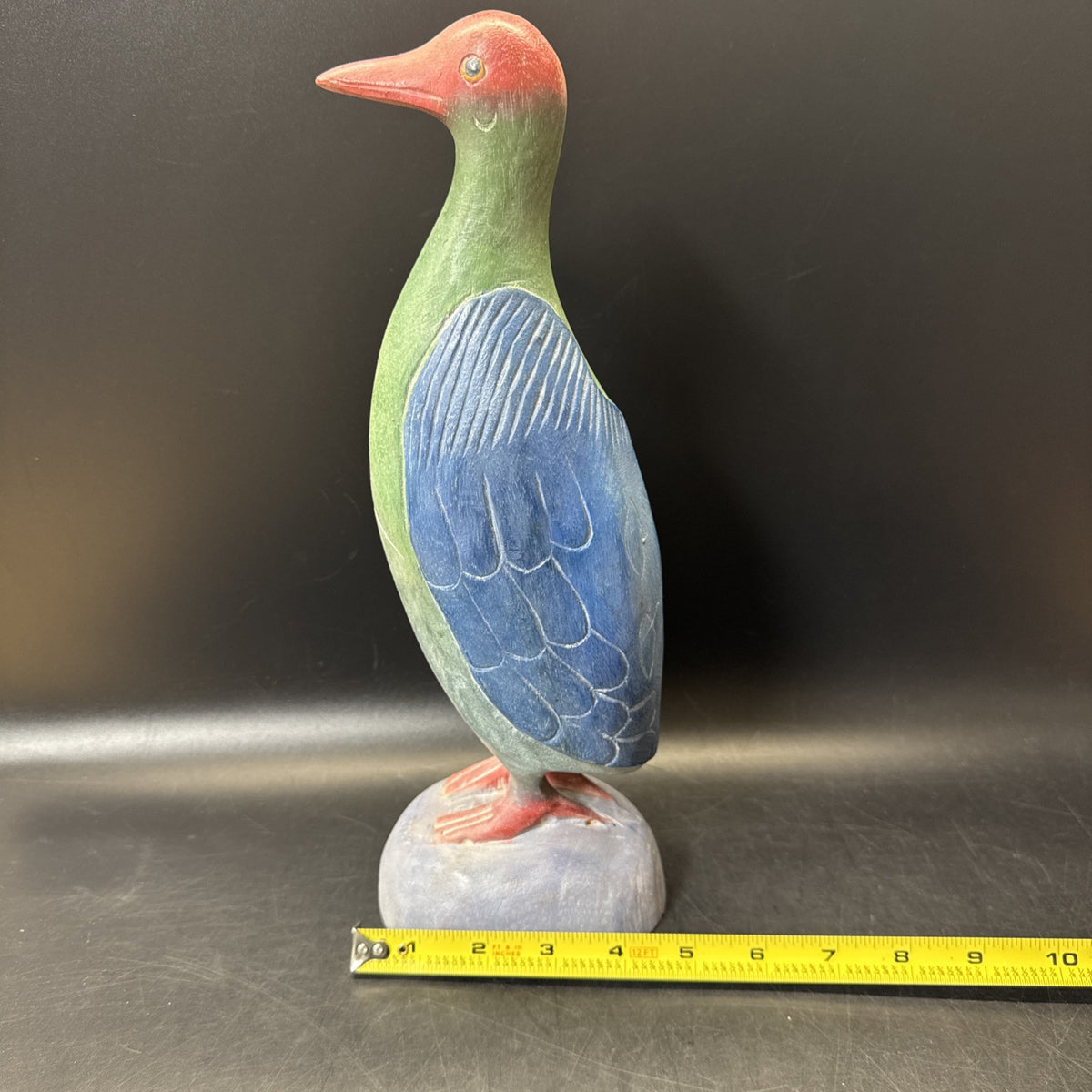Hand Carved Wood And Clay Bird Sculpture 13” Tall